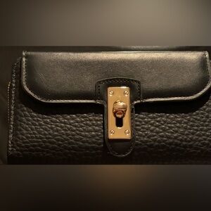 NWT Black Vegan Leather with Gold Hardware, Pebbled Textured Clutch Wallet